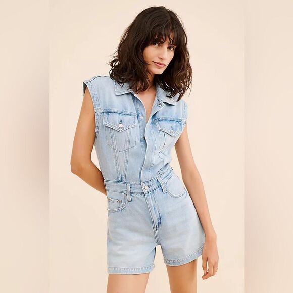pistola Pants - NWT PISTOLA Women's Lennox Denim Romper in Blue Size XS